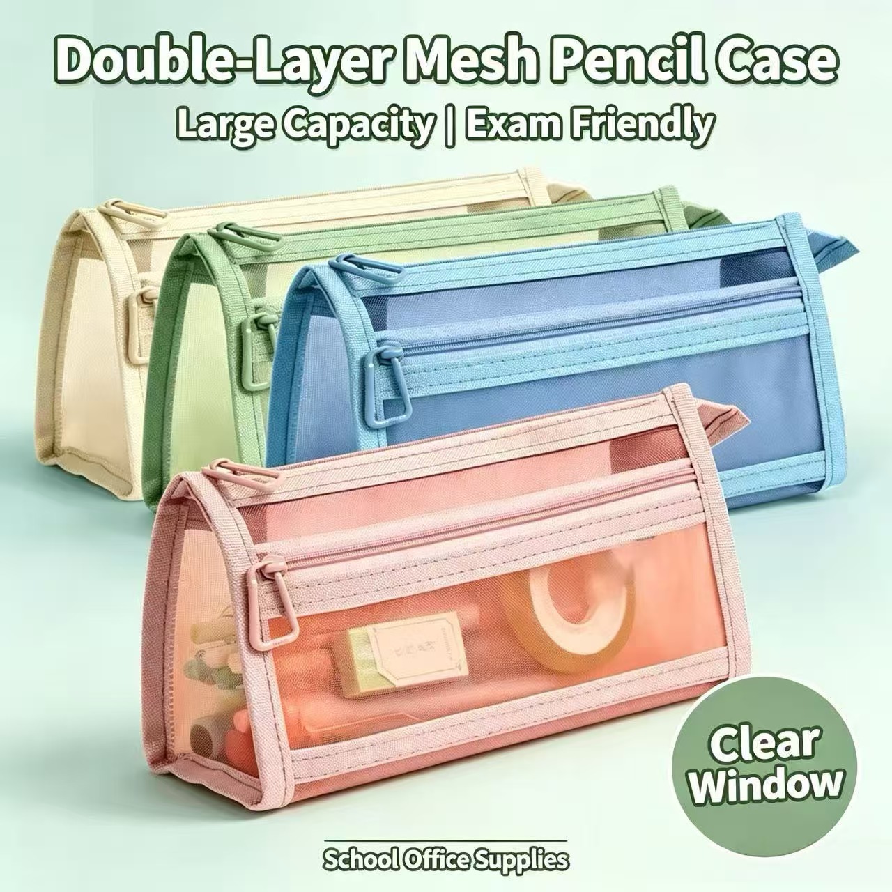 Clear Mesh Pencil Pouch For Exam - Double Layer Clear Mesh Pencil Case