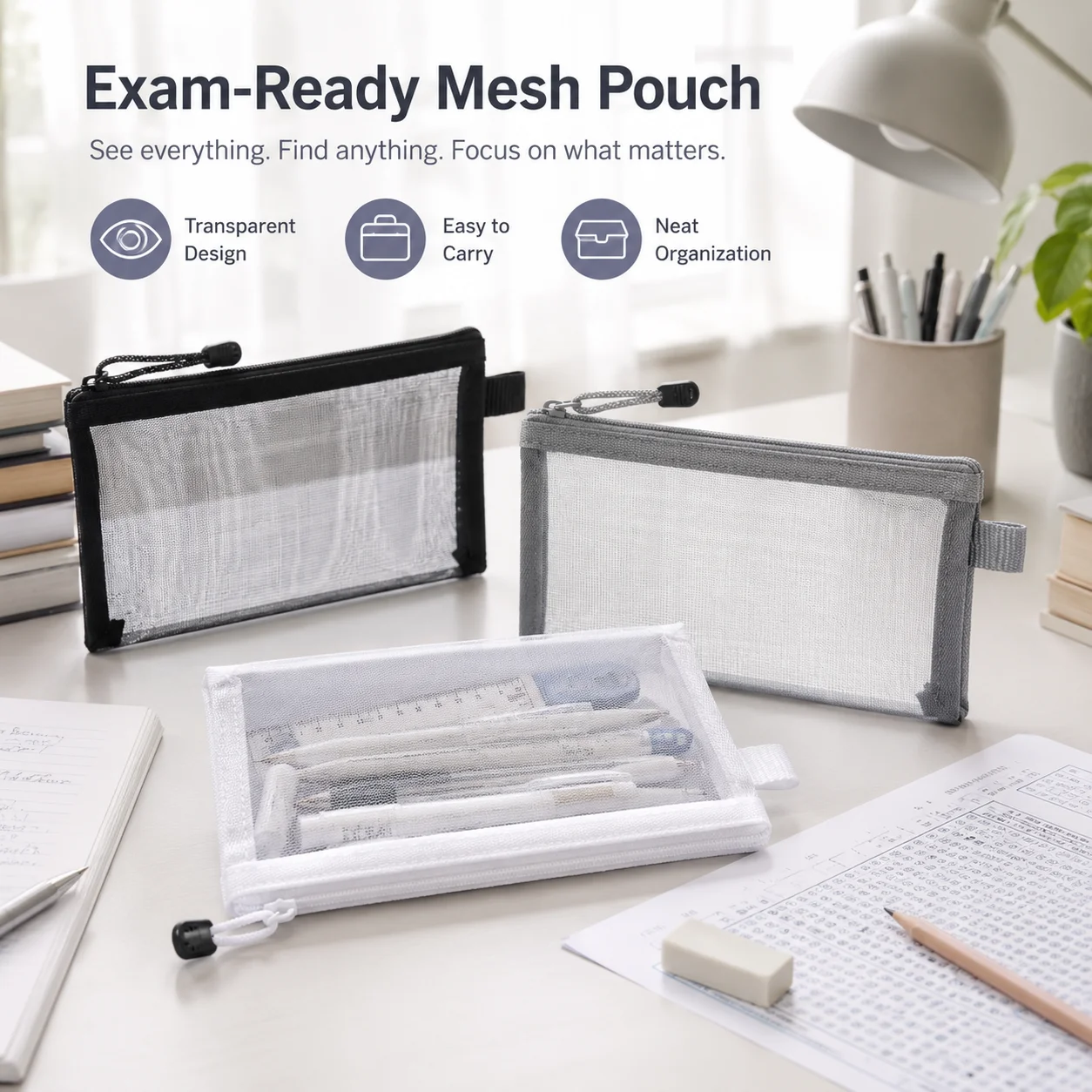 Clear Mesh Pencil Pouch For Exam - Transparent Mesh Pen Bag, Clear Pencil