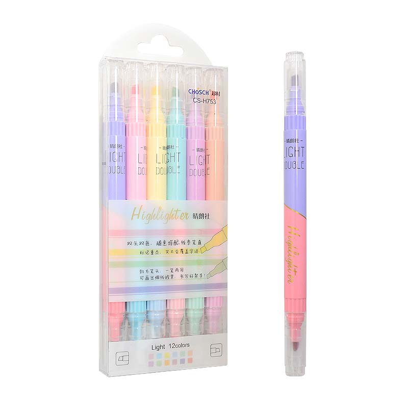 Pastel Highlighter Set Double Ended - 6 PCS Double Tip Highlighter Pens