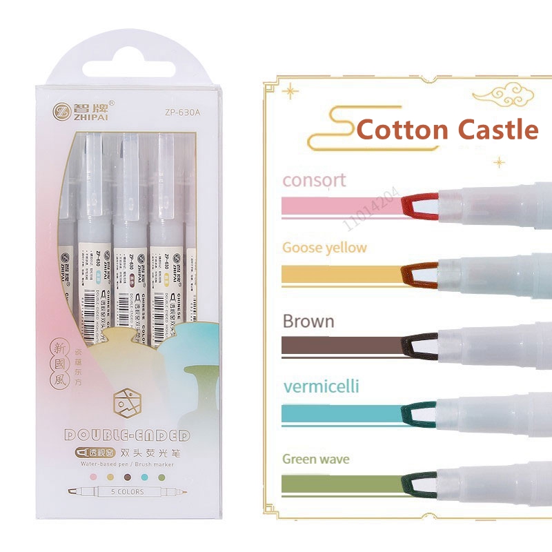 Pastel Highlighter Set Double Ended - 5pcs/set Double Tip Highlighter Pens Kawaii
