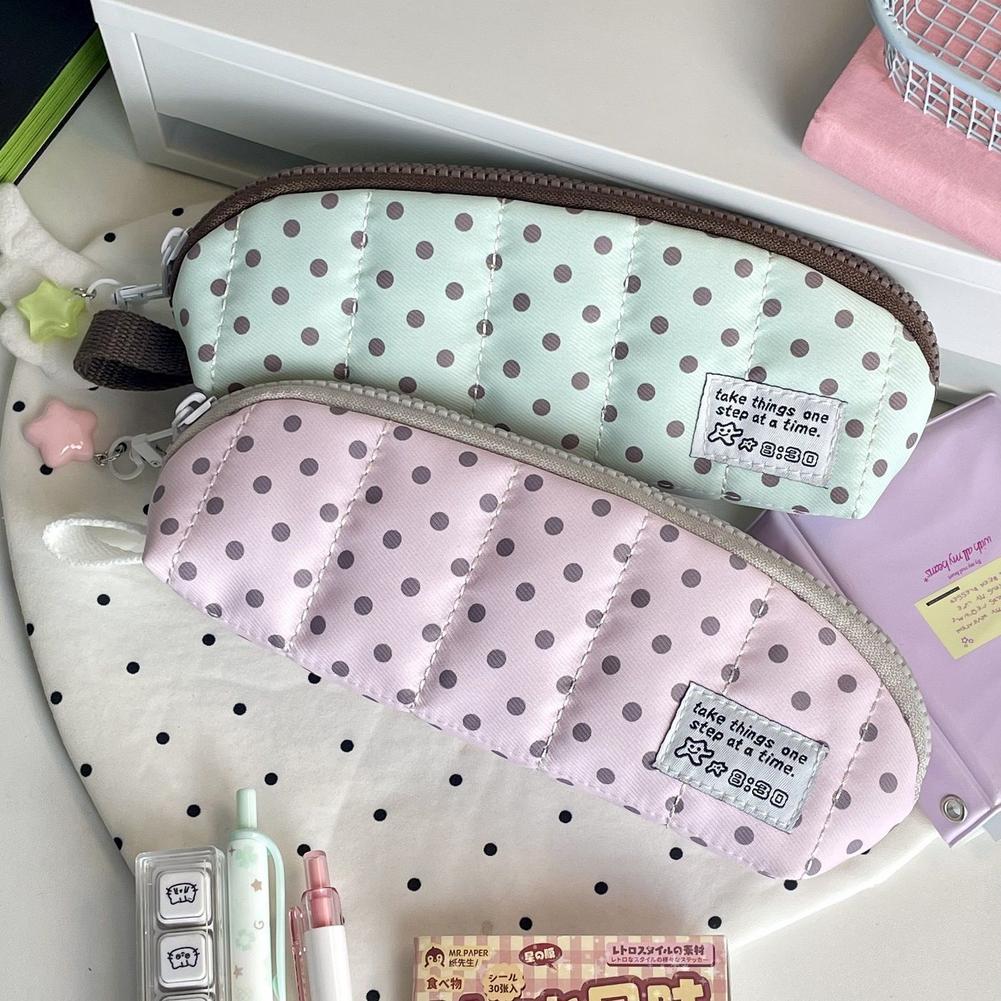 Aesthetic Large Pencil Case Pouch - Aesthetic Polka Dot Pencil Case Portable