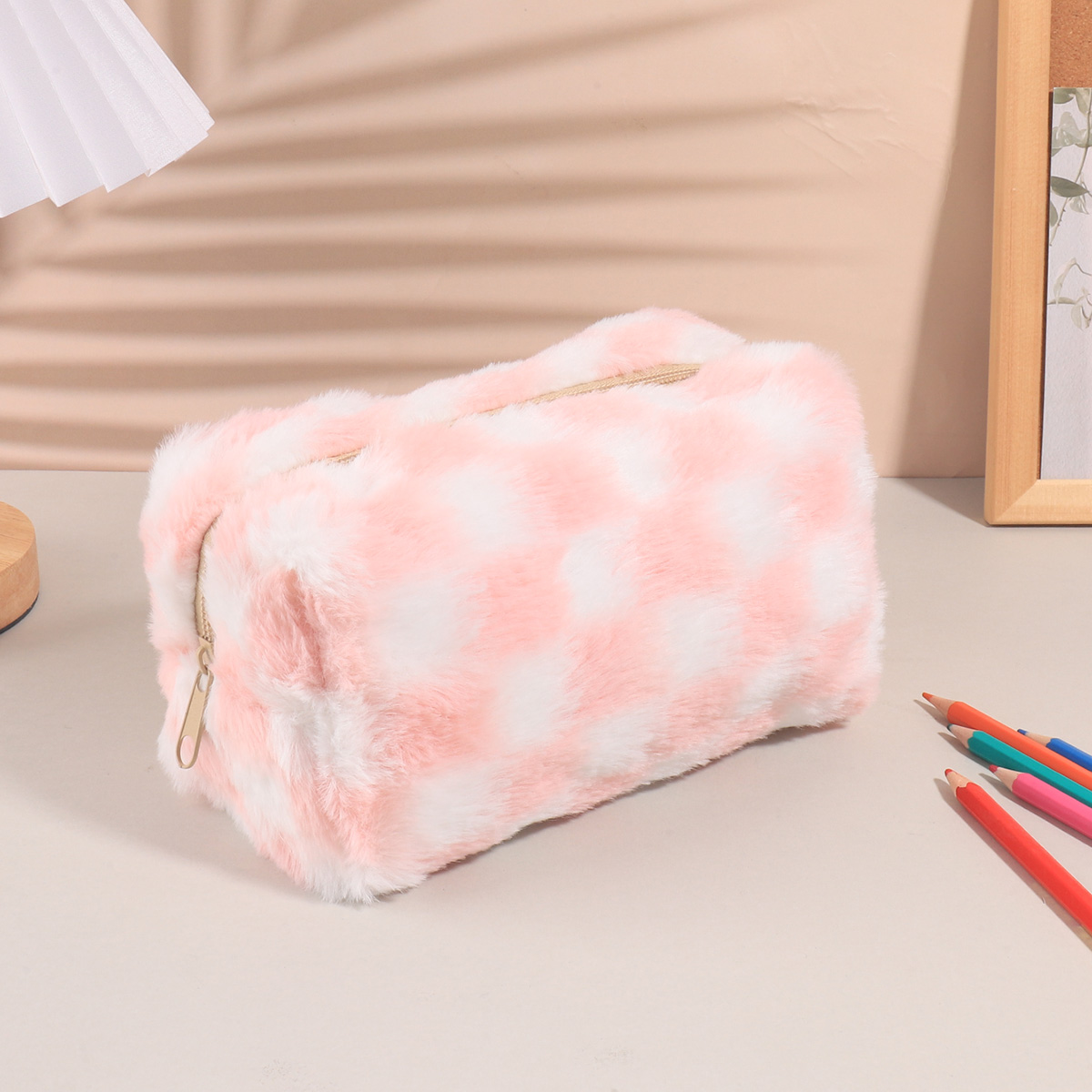 Aesthetic Large Pencil Case Pouch - Cute Korean Checkered Pencil Case,Large School