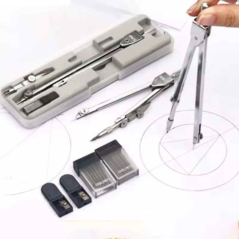 Math Geometry Set With Compass - Stainless Steel Multifunctional Drafting Drawing Compass