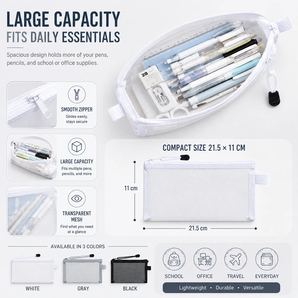 Clear Mesh Pencil Pouch For Exam - Transparent Mesh Pen Bag, Clear Pencil
