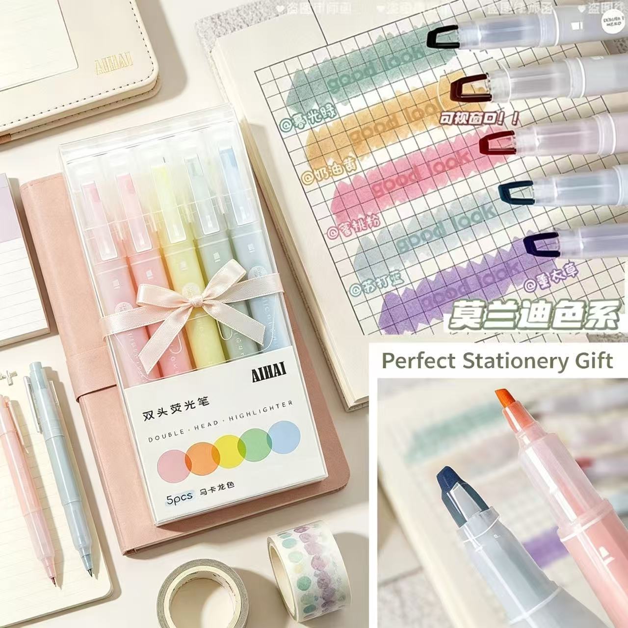 Pastel Highlighter Set Double Ended - 5-25 Colors/Set Double Unique Window Tip