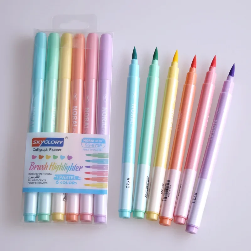 6Pcs/set Brush Highlighter Pen - Pastel Highlighter Set Double Ended review and price