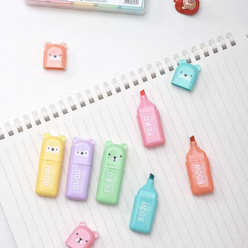 4/6/12 Pcs Kawaii Bear Highlig - Pastel Highlighter Set Double Ended review and price