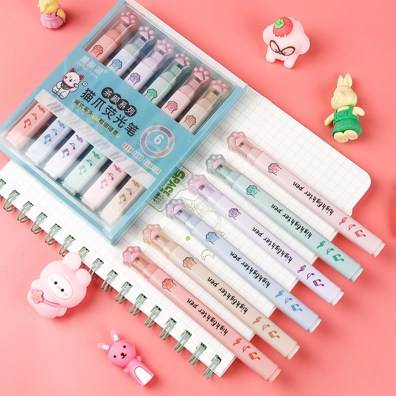 6 pcs/pack Kawaii Cat Claw Pas - Pastel Highlighter Set Double Ended review and price