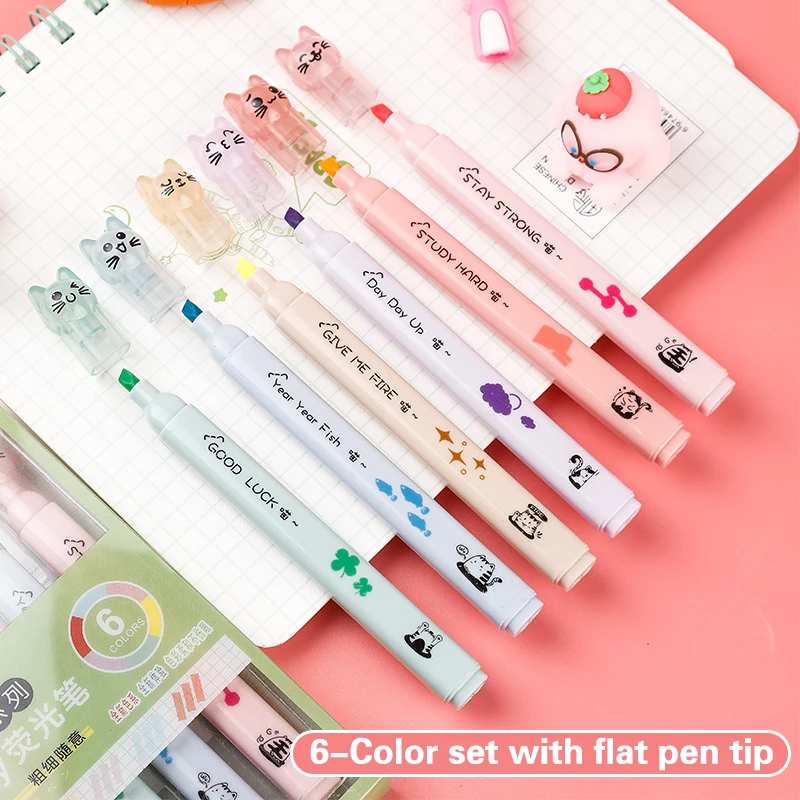 6 pcs/pack Kawaii Cat Claw Pas - Pastel Highlighter Set Double Ended review and price