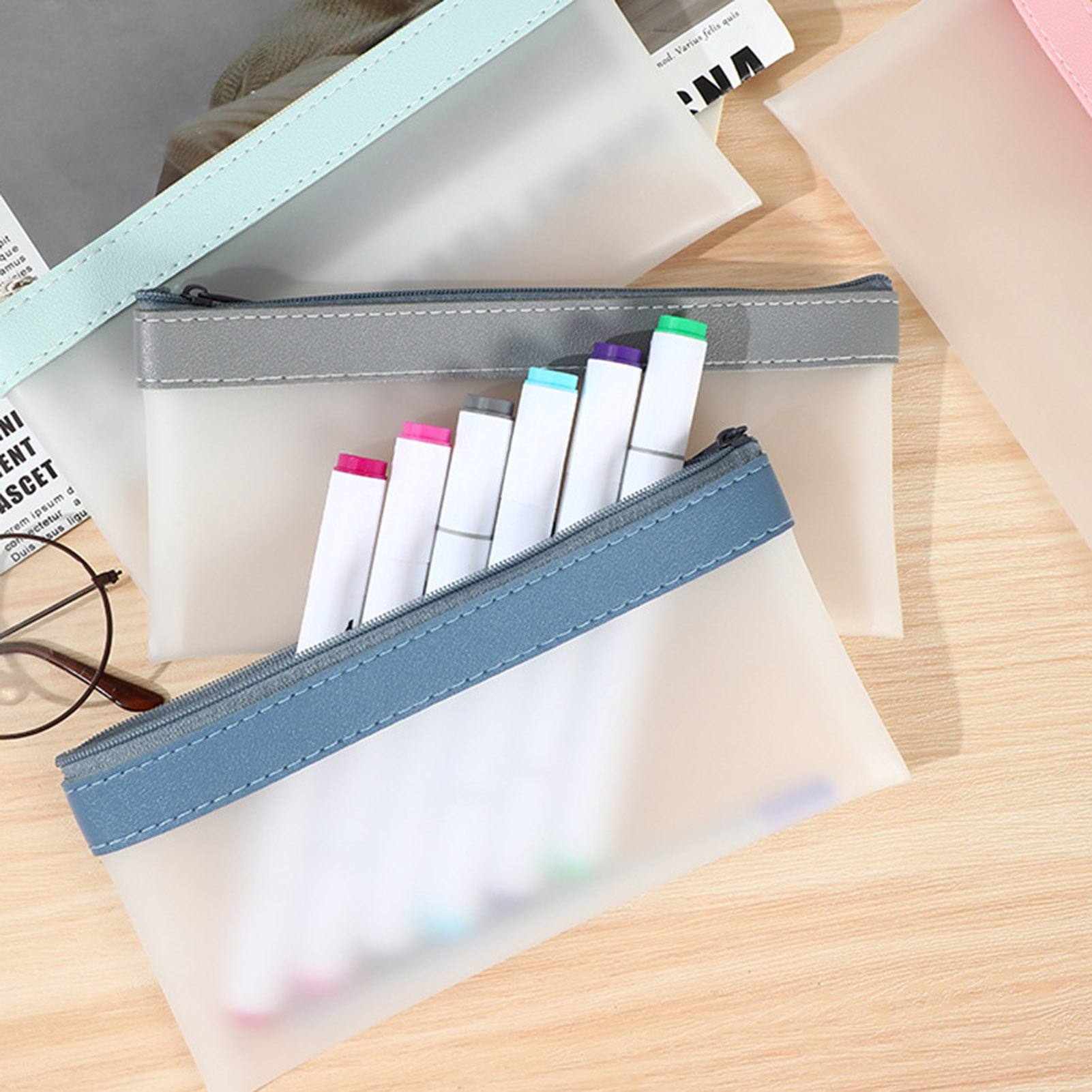 Transparent Frosted Pencil Cas - Aesthetic Large Pencil Case Pouch review and price
