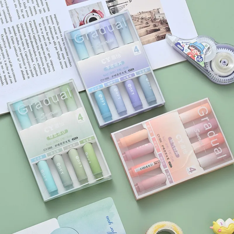 2025 4Pcs/Pack Gradual Highlig - Pastel Highlighter Set Double Ended review and price
