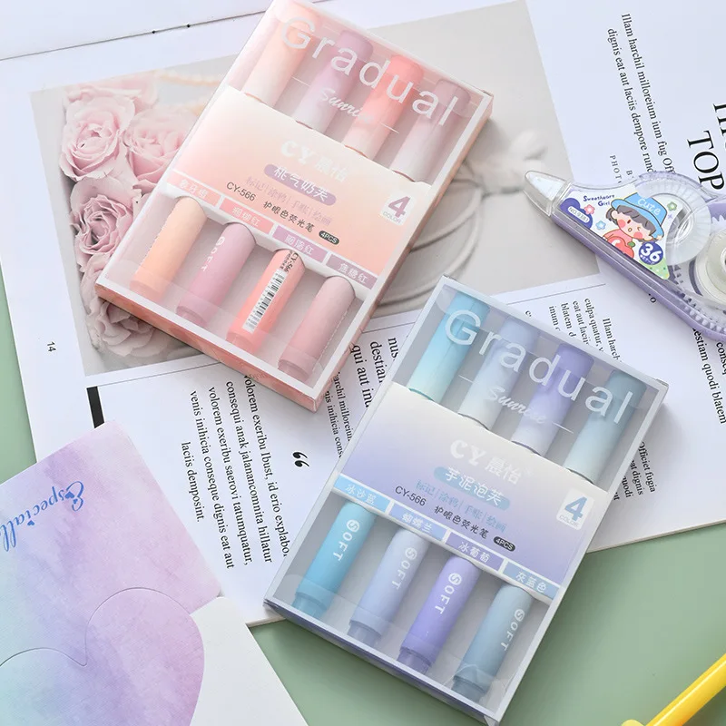 2025 4Pcs/Pack Gradual Highlig - Pastel Highlighter Set Double Ended review and price