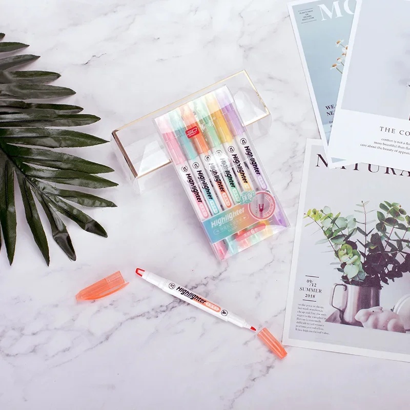 6 Colors/Set Unique Window Tip - Pastel Highlighter Set Double Ended review and price
