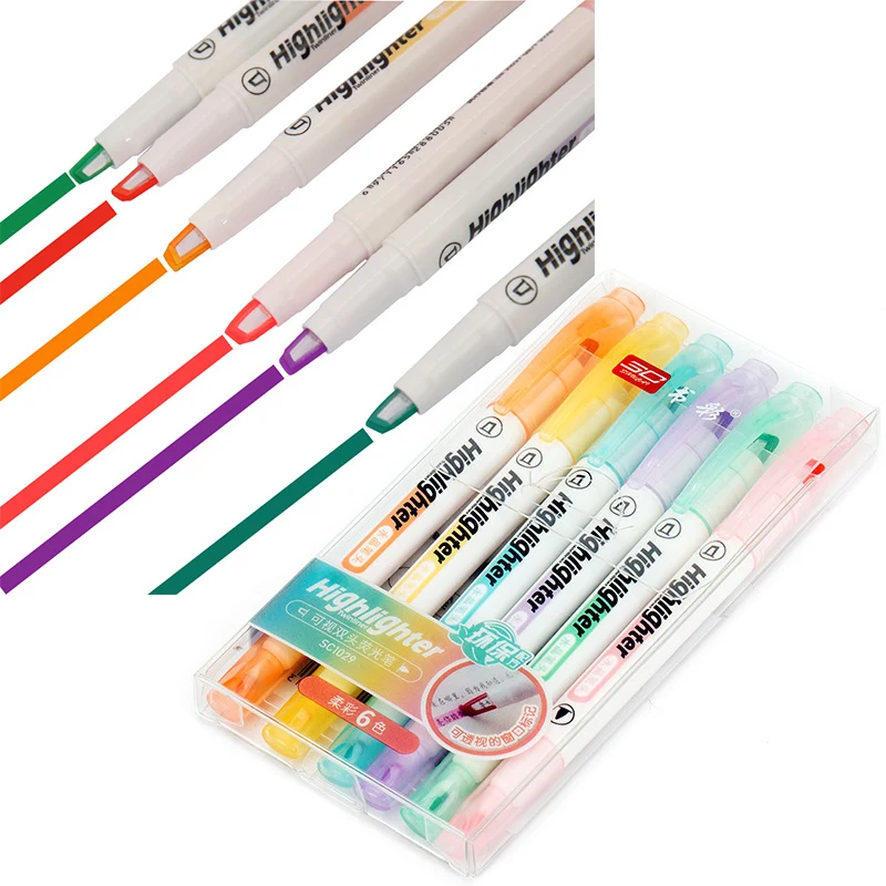 6 Colors/Set Unique Window Tip - Pastel Highlighter Set Double Ended review and price