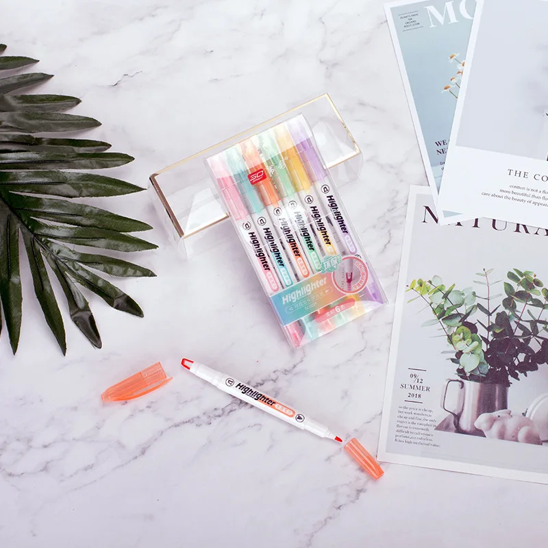 6 Colors/Set Unique Window Tip - Pastel Highlighter Set Double Ended review and price