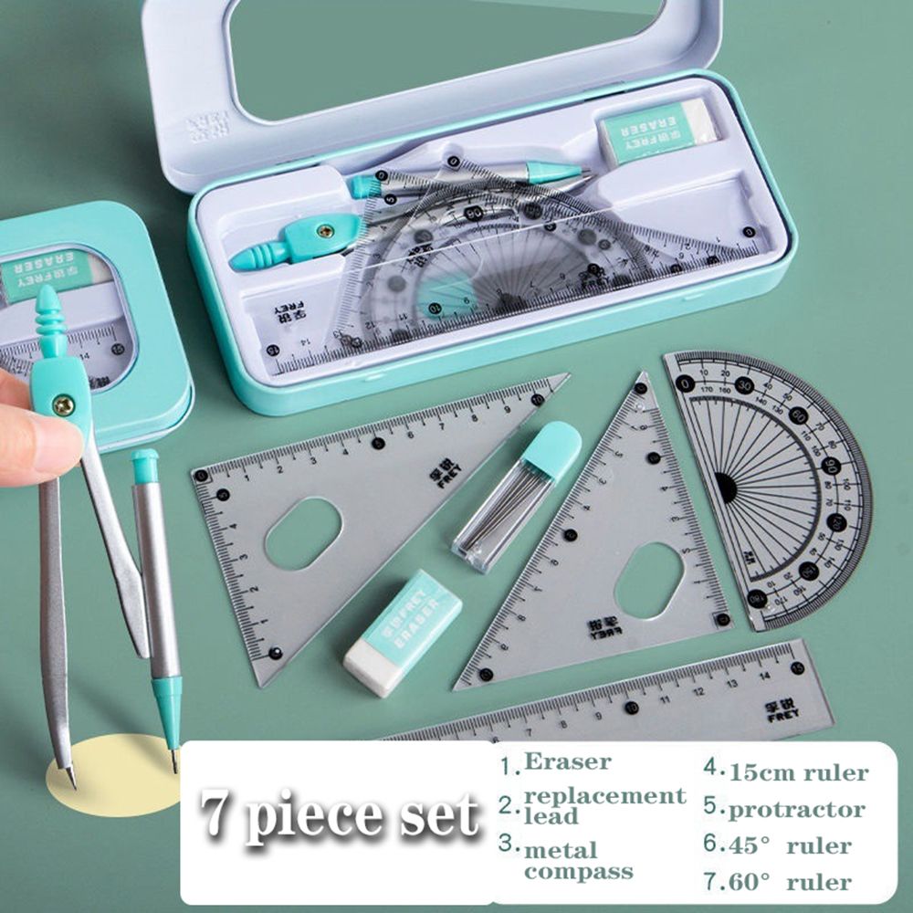 7Pcs/Set Ruler Compass Pencil  - Math Geometry Set With Compass review and price
