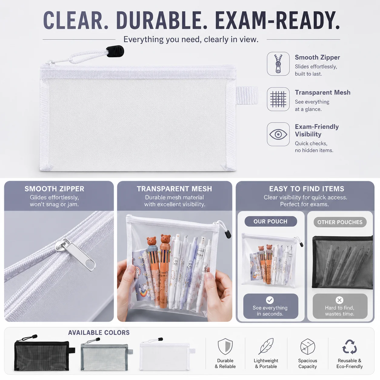 Transparent Mesh Pen Bag, Clea - Clear Mesh Pencil Pouch For Exam review and price